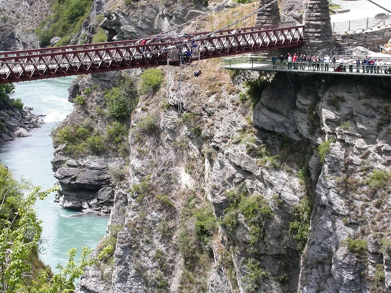 The Kawarau Gorge Suspension Bridge bungy site above the Kawarau River